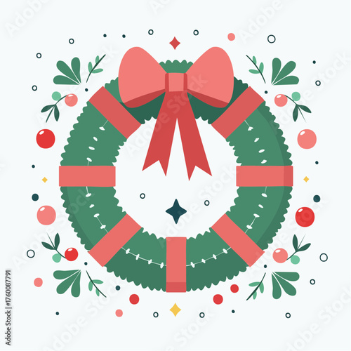 Couronne de Noël stylisée minimaliste en design plat