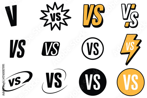 Versus Logos Vector Set – 6 Battle Match VS Icons with Starburst, Lightning, and Circular Designs for Gaming and Esports