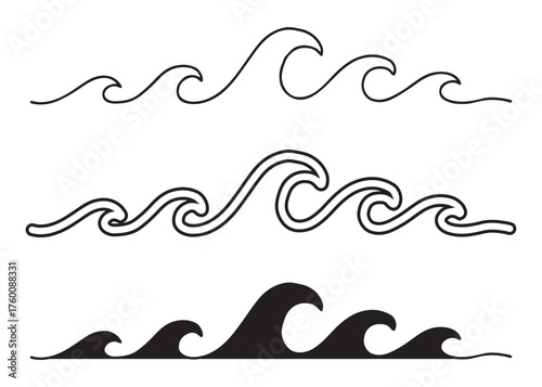 Ocean Wave Line Art Set – Minimalist Sea Wave Outline & Surf Design