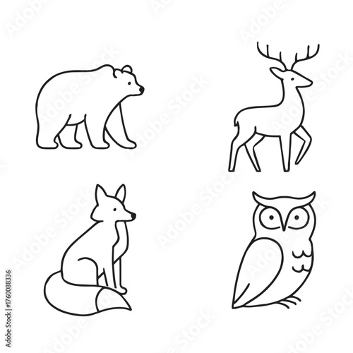 Woodland Animals Line Art Bundle — Bear, Deer, Fox & Owl | SVG · EPS · PNG Outlines for Coloring, Nursery Prints & Crafts