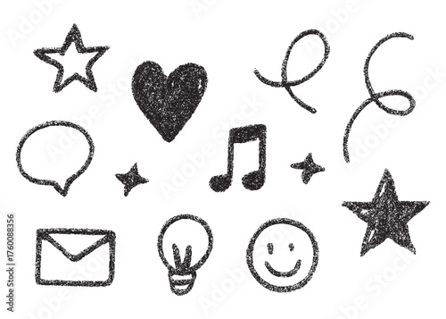 Grunge Doodle Icon Set — Hand-Drawn Chalk Texture Hearts, Stars & Symbols (PNG / SVG)