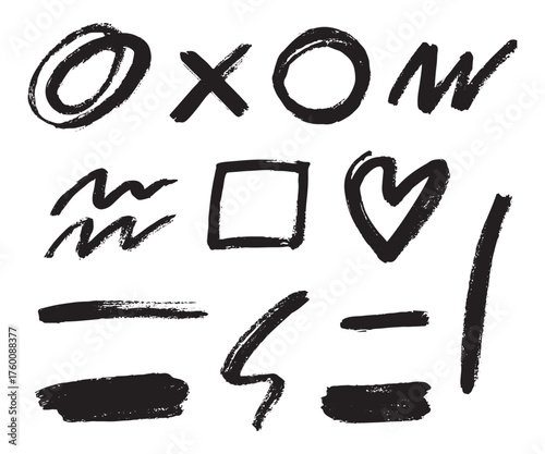 Hand-Drawn Brush Doodle Pack — 12 Grunge Marks & Shapes , SVG · PNG · EPS · Procreate Stamps