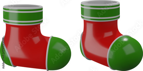 3d santa claus stocking. christmas isolated stockings in different views