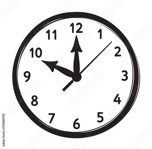 Black outline vector icon of a simple circular clock showing the time at ten minutes past ten. minimal linear illustration for timekeeping concepts.