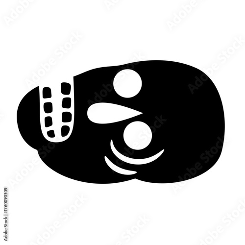 Human skull. Black and white silhouette. Spooky symbol of death. Halloween bone design. 