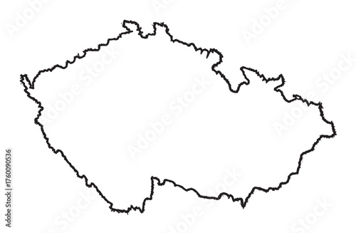 Black outline of the geographical shape of the czech republic with a jagged and detailed border.