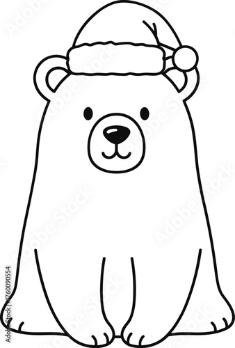 Adorable cartoon polar bear wearing a festive santa hat ready for winter holidays