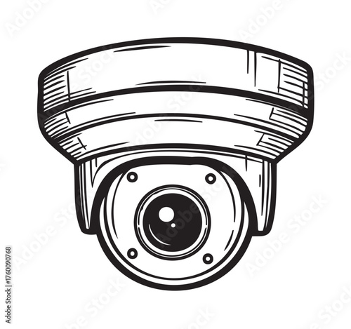 Black outline vector icon of a dome surveillance camera. minimal linear illustration representing security and monitoring devices.