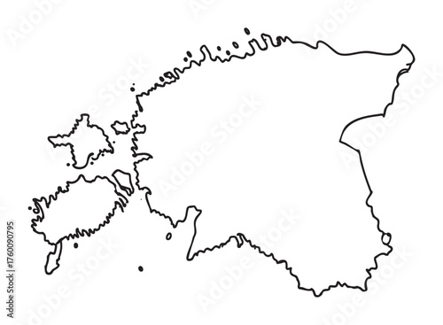 Outline map of estonia featuring its distinct geographic borders and major islands, depicted in a clean, simple black line style.