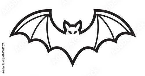Black outline vector icon of a stylized bat with outstretched wings, featuring minimal, clean lines for concepts of halloween, zoology, or night themes.