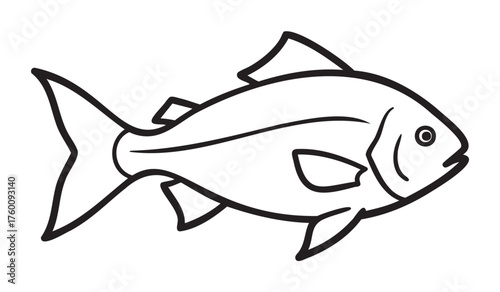Simple black outline illustration of a fish with distinct fins and tail for aquatic and marine life themes.