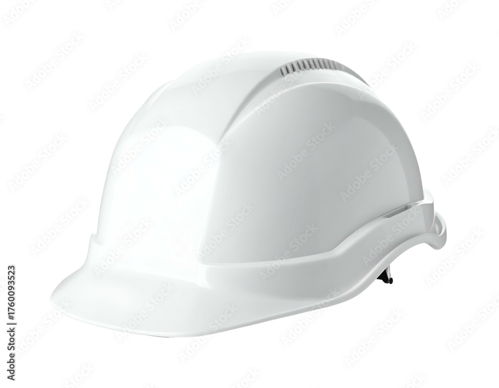 Fototapeta premium A clean white hard hat, molded plastic, designed for head protection on construction sites