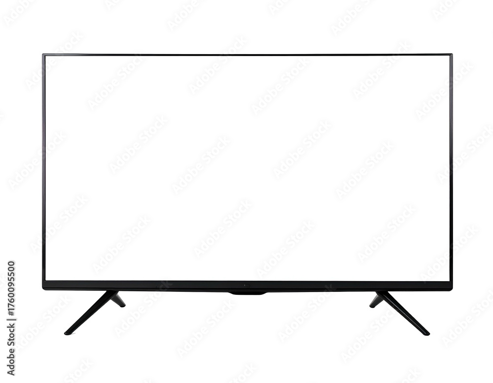 Naklejka premium Large, rectangular screen with a white display, set against a black background, mounted on stands