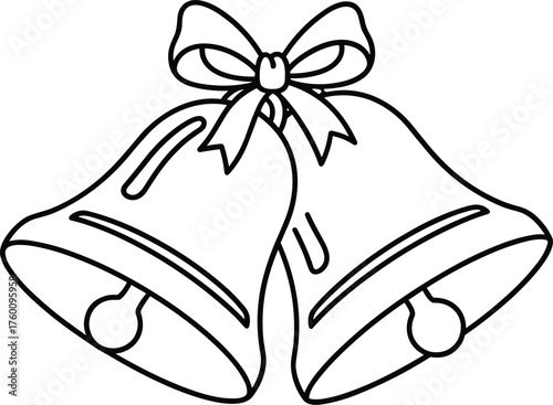 Classic outline drawing of two wedding bells tied together with a festive bow