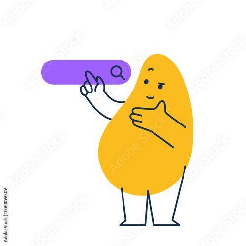 Abstract character. Geometric comic creature emotion. Funny face business avatar does a search. Vector illustration
