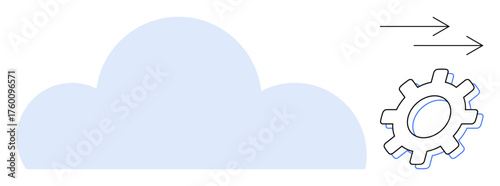 Large light blue cloud, two arrows indicating data transfer, and a gear representing automation and settings. Ideal for technology, innovation, data, process, efficiency, internet digital