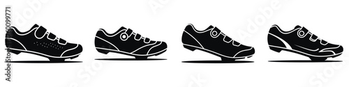 Cycling Shoes Icon Set – Sport Footwear Silhouette Collection, Vector Illustration of Bike Shoes for Racing, Fitness, Outdoor Riding, Training, Mountain Biking, and Athletic Equipment Design