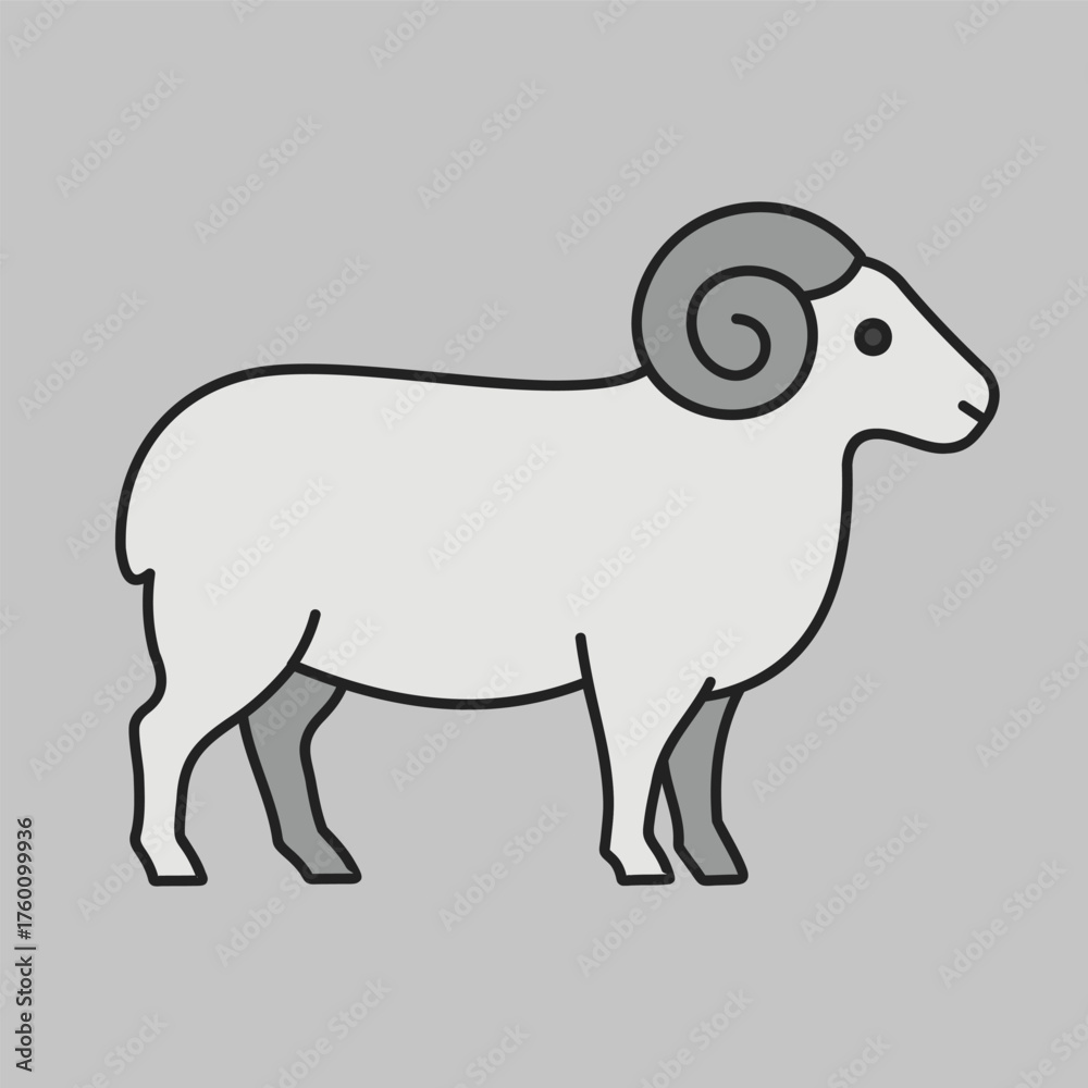 Fototapeta premium White Ram Sheep Minimal Line Icon