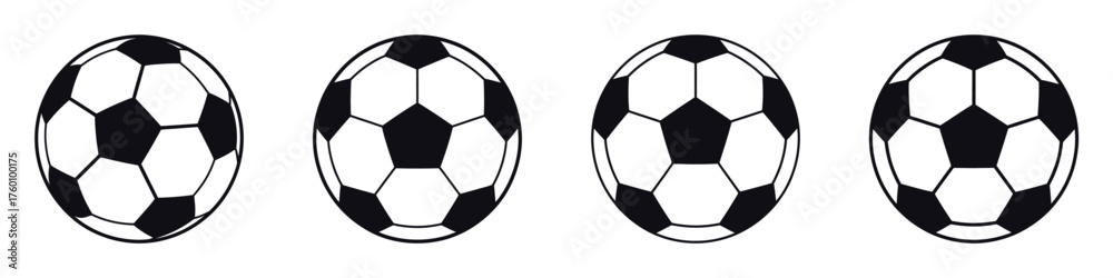 Fototapeta premium Soccer Ball Icon Set – Football Equipment Silhouette Collection, Vector Illustration of Sports Ball for Match, Training, Team Game, Outdoor Activity, Tournament, and Athletic Design