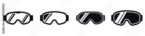 Ski Goggles Icon Set – Winter Sports Glasses Silhouette Collection, Vector Illustration of Snowboarding and Skiing Eye Protection Gear for Outdoor Activity, Adventure, and Cold Weather Design