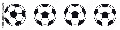 Soccer Ball Icon Set – Football Equipment Silhouette Collection, Vector Illustration of Sports Ball for Match, Training, Team Game, Outdoor Activity, Tournament, and Athletic Design