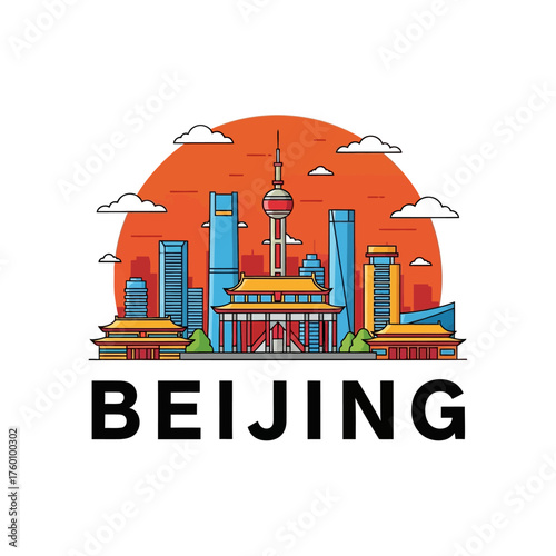 Beijing Cityscape with Iconic Landmarks and Modern Skyscrapers.
