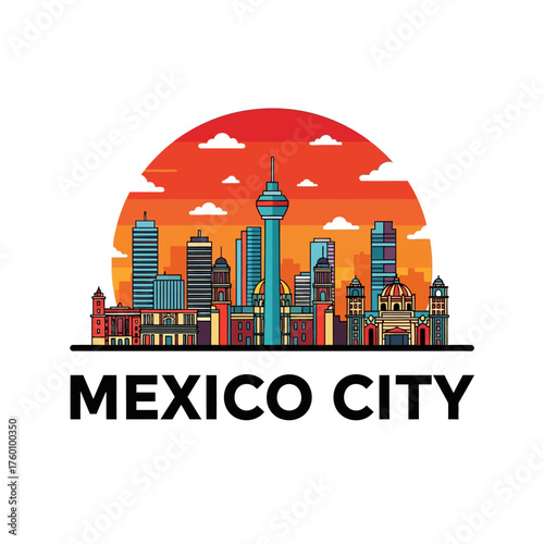 Mexico City Skyline with Torre Latinoamericana and Modern Buildings.