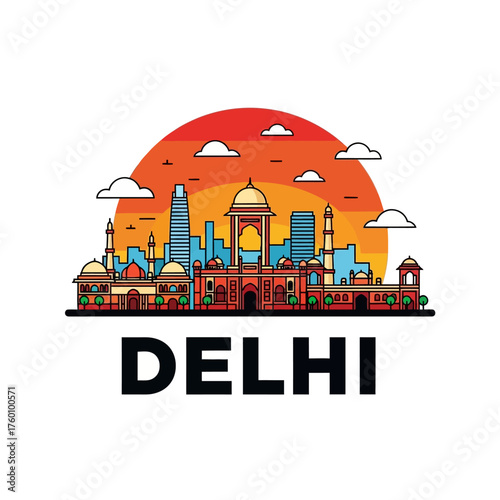 Iconic Delhi Skyline with Famous Landmarks at Sunset.