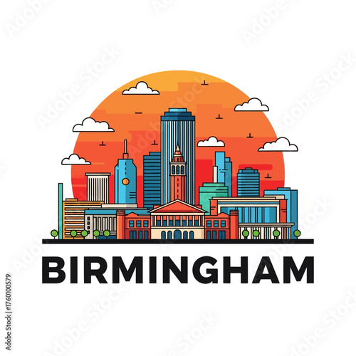 Birmingham Alabama Cityscape Skyline with Sunset and Clouds.