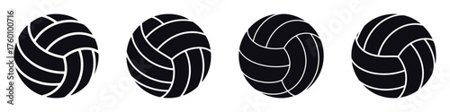 Volleyball Ball Icon Set – Sports Equipment Silhouette Collection, Vector Illustration of Beach and Indoor Volleyball for Team Game, Training, Competition, Fitness, and Athletic Design