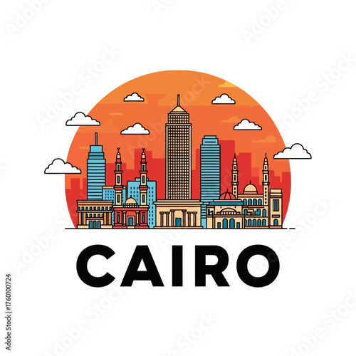 Cairo Cityscape with Iconic Landmarks and Sunset.