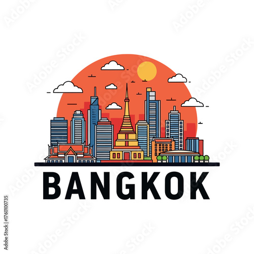 Bangkok Thailand city skyline vector illustration art.