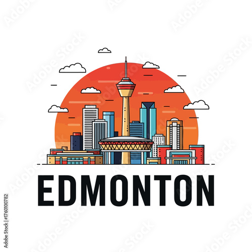 Edmonton Skyline with CN Tower and City Buildings.