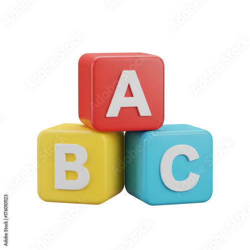 ABC Blocks Colorful 3D Render Isolated On Transparent Background