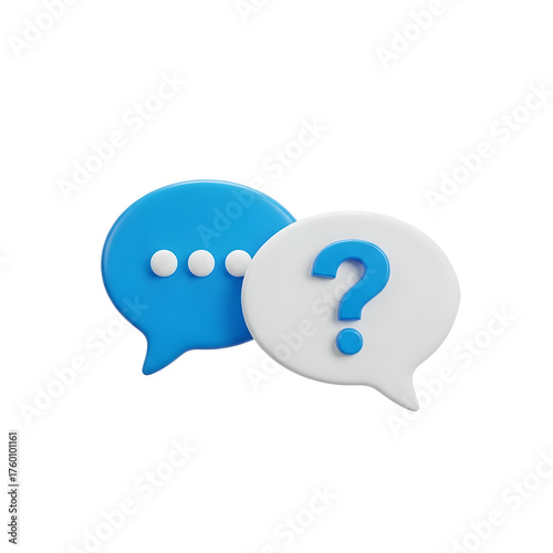 Chat Bubble Question Mark Blue White 3D Isolated On Transparent Background