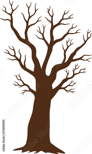 Tall bare tree silhouette vector with long trunk and branching arms. Suitable for spooky Halloween, eerie forest, autumn, graphic design, and decor.