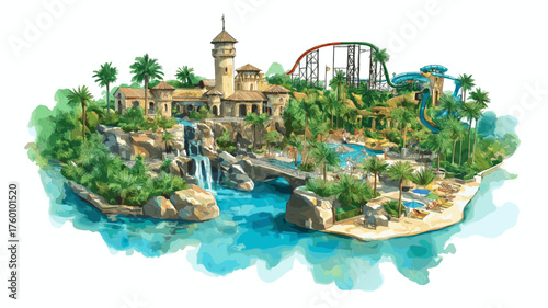 Busch Gardens. Busch Gardens hand drawn watercolor illustration