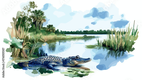 Everglades National Park. Everglades National Park hand drawn watercolor illustration