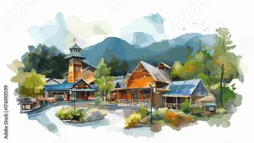 Dollywood. Dollywood hand drawn watercolor illustration