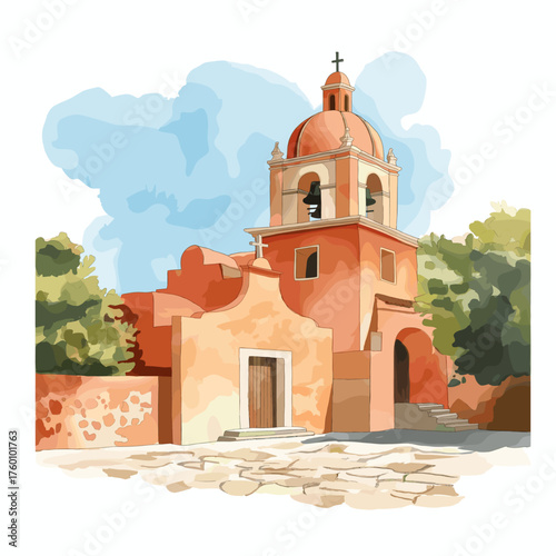 Oaxaca Historic Center. Oaxaca Historic Center hand drawn watercolor illustration