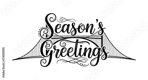 Elegant Seasons Greetings design with bridge illustration for festive celebrations.
