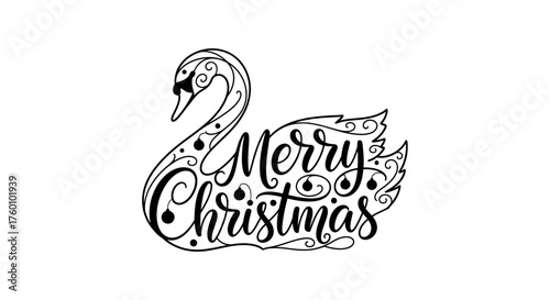 Elegant Swan Merry Christmas Illustration - Festive Holiday Season Greeting.