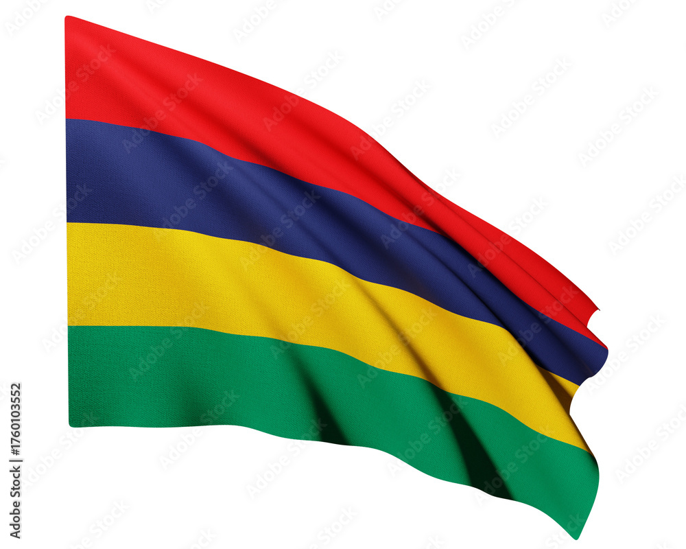 Obraz premium Realistic 3D Rendering Waving National Flag of Muritius