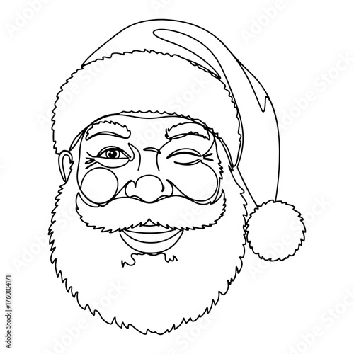 Santa Claus winking face minimalist Christmas line art vector