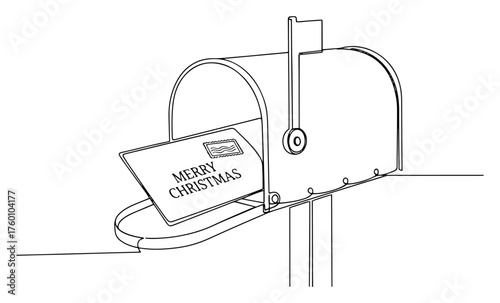 Mailbox with Merry Christmas letter minimalist line art vector