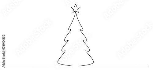 Minimal Christmas tree with star simple line art vector
