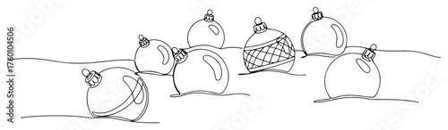 Continuous one line drawing of a collection of various Christmas baubles and ornaments.