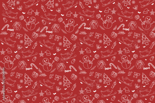 Christmas Seamless Pattern Vector Festive Wrapping Paper Design with Santa, Snowman, Gifts, and Ornaments