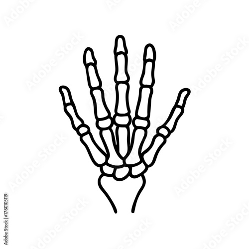 Skeleton hand icon in black outline on transparent background  