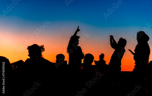 Friends celebrate at an outdoor concert under power lines in the Arizona desert